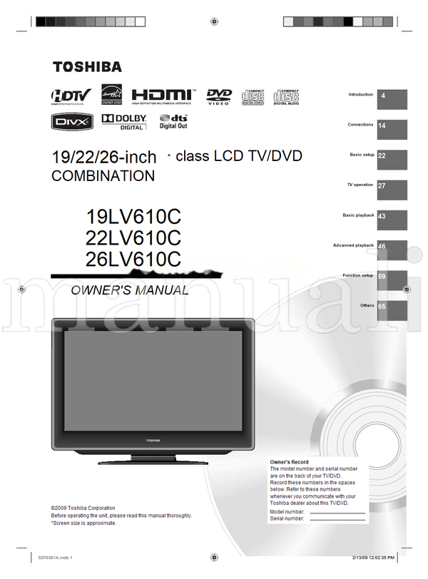 Toshiba 19LV610C 22LV610C 26LV610C 120235 (72 pages) TV/DVD Combo Operating Manual