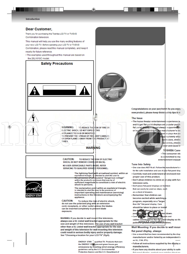 Toshiba 19LV610C 22LV610C 26LV610C 120235 (72 pages) TV/DVD Combo Operating Manual
