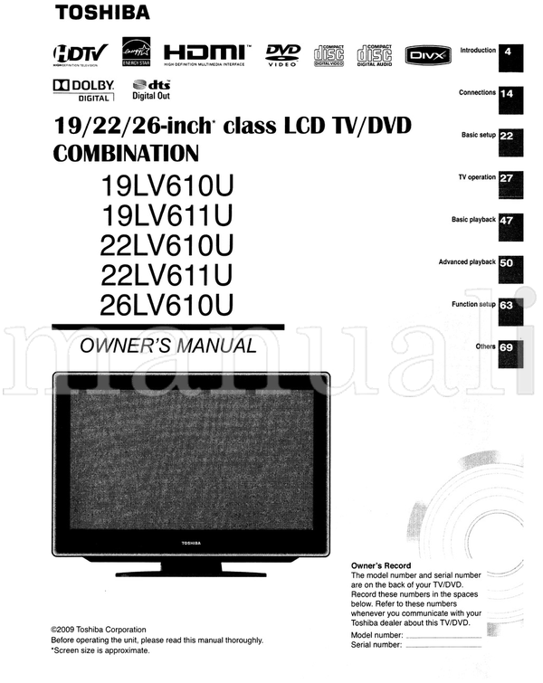 Toshiba 19LV610U 19LV611U 22LV610U 22LV611 26LV610U (88 pages) TV Operating Manual