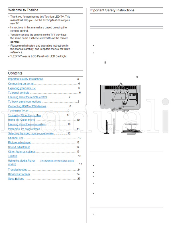 Toshiba 19S1400 19S2400 23S2400 HDA51O2321I (27 pages) TV Operating Manual