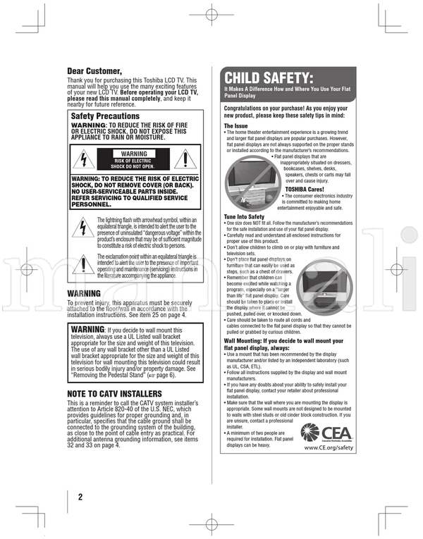Toshiba 19SL400U 22SL400U 26SL400U 32SL400U HDA51S3202I (62 pages) TV Operating Manual