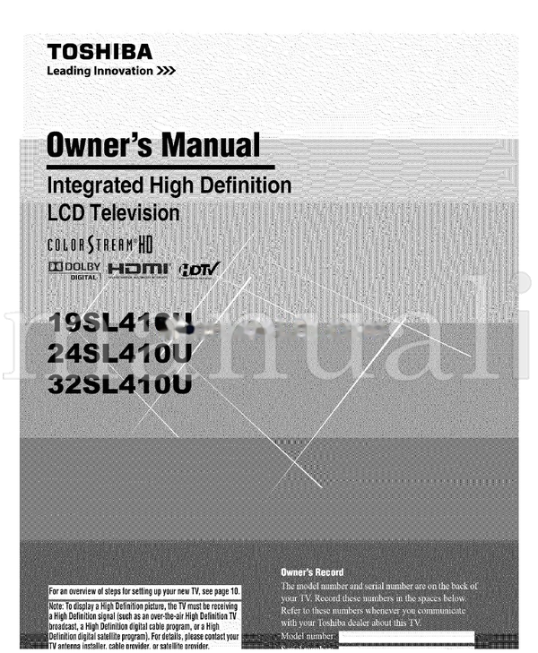 Toshiba 19SL410U (62 pages) TV Operating Manual