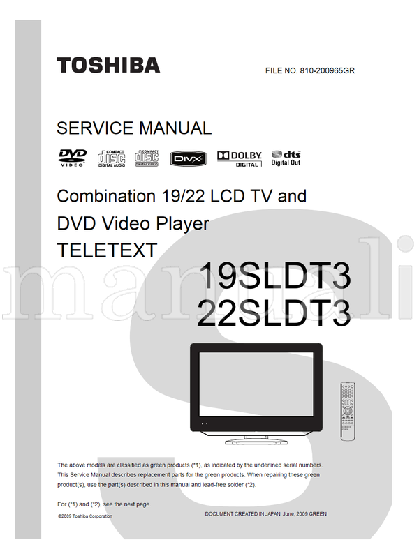 Toshiba 810-200965GR 19SLDT3 22SLDT3 (61 pages) TV Service Manual