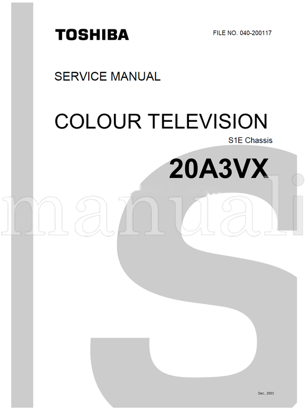 Toshiba 040-200117 20A3VX (32 pages) TV Service Manual