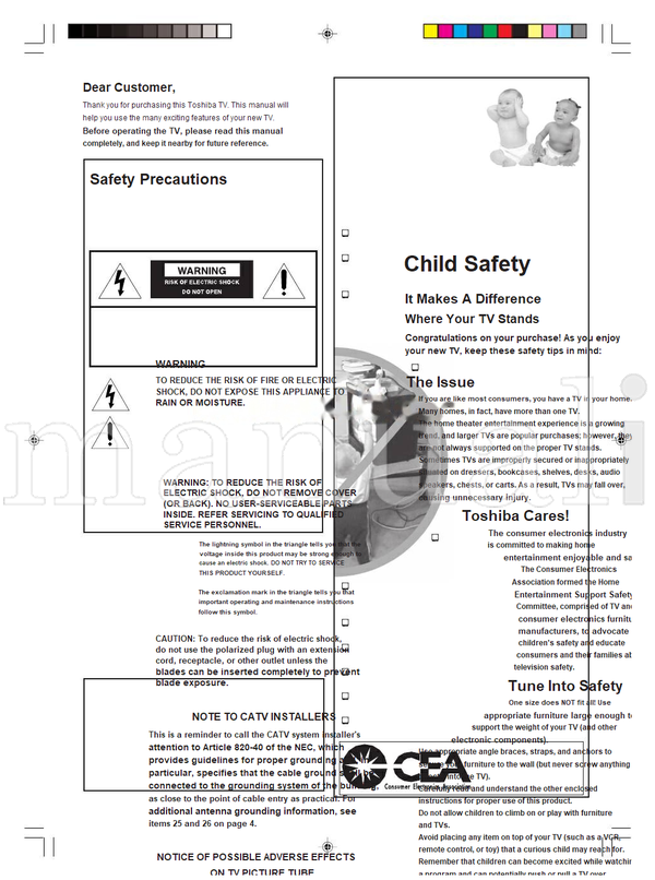 Toshiba 20A45C (15 pages) TV Operating Manual