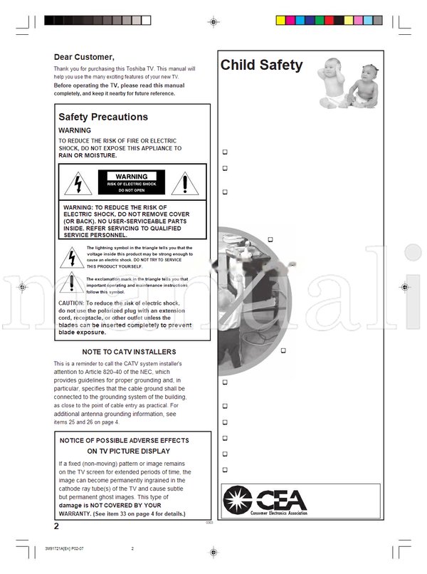 Toshiba 20A46C (29 pages) TV Operating Manual