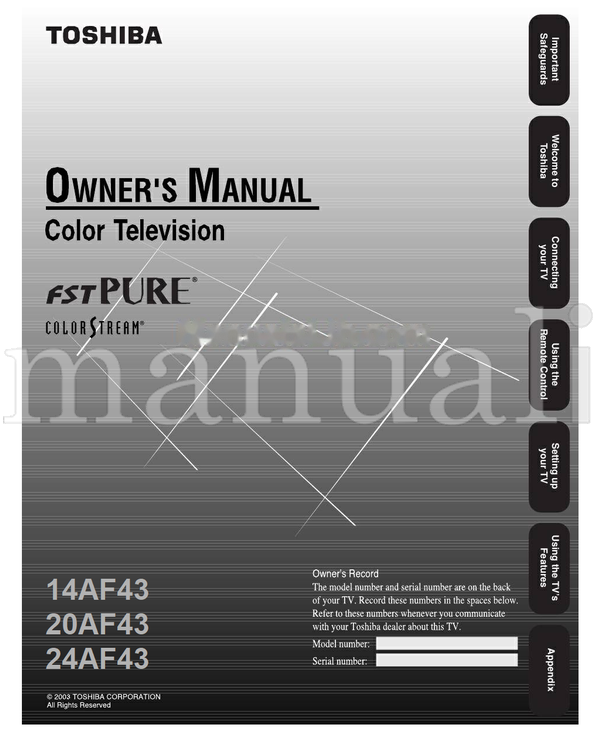Toshiba 14AF43 20AF43 24AF43 (72 pages) TV Operating Manual