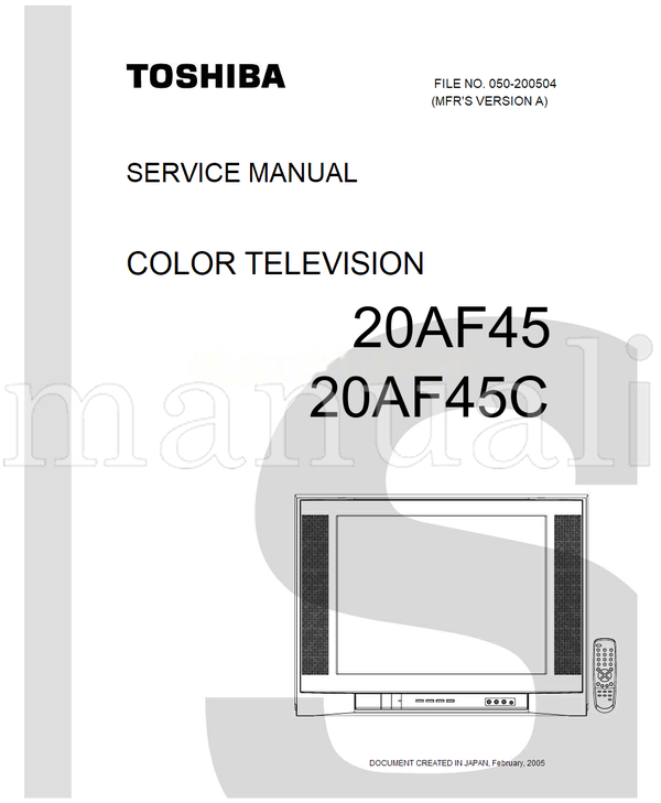 Toshiba 050-200504 20AF45 20AF45C (50 pages) TV Service Manual
