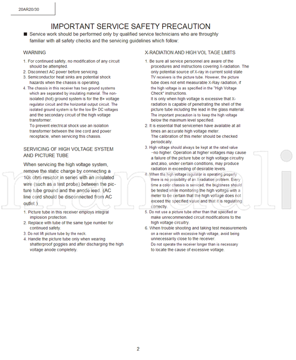 Toshiba 20AR20 SN-70A 32 pages TV Service Manual