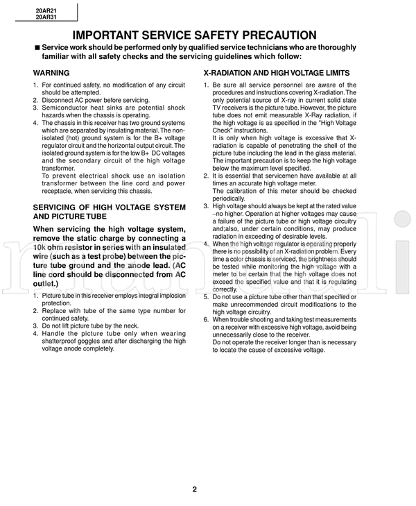 Toshiba 050-200118 20AR21 20AR31 (36 pages) TV Service Manual