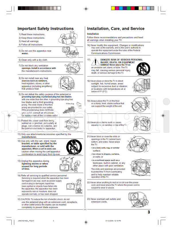 Toshiba 20AS25 (15 pages) TV Operating Manual