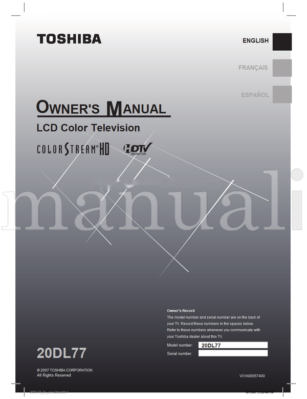 Toshiba 20DL77 VX1A00057400 35046 (38 pages) TV Operating Manual
