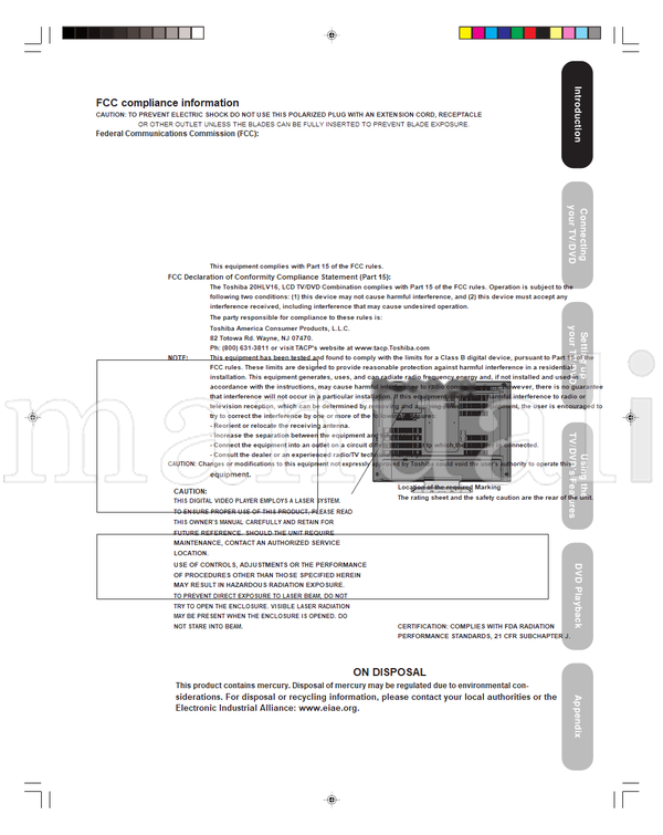 Toshiba 20HLV16 (72 pages) TV Operating Manual