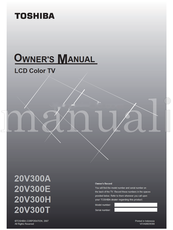 Toshiba 20V300A 20V300E 20V300H 20V300T VX1A00039300 (28 pages) TV Operating Manual