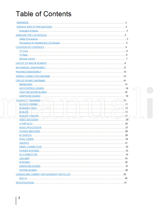 Toshiba 050-200415 20VL14 (42 pages) TV Service Manual