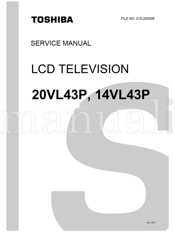 Toshiba 010-200306 20VL43P 14VL43P (39 pages) TV Service Manual