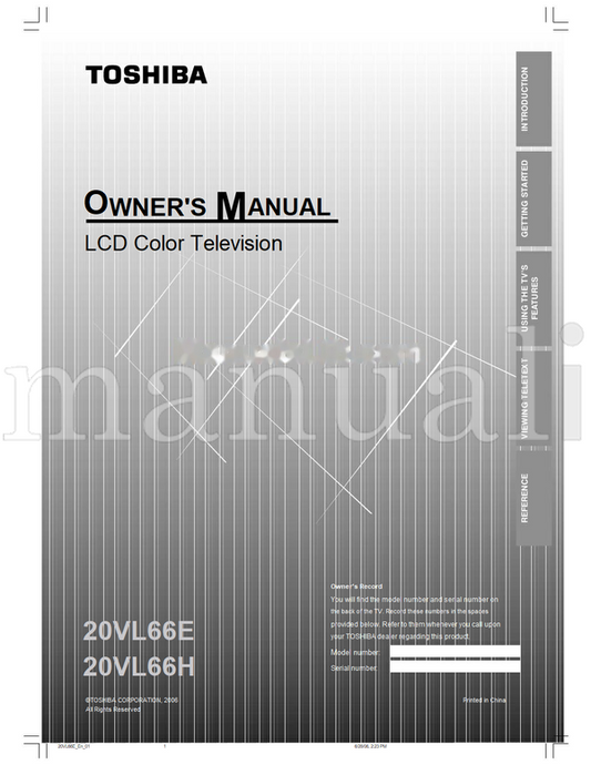 Toshiba 20VL66E 20VL66H 20VL66EEn01 (32 pages) TV Operating Manual