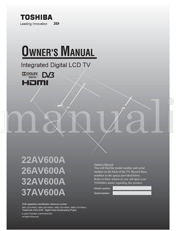 Toshiba 22AV600A 26AV600A 32AV600A 37AV600A (40 pages) TV Operating Manual