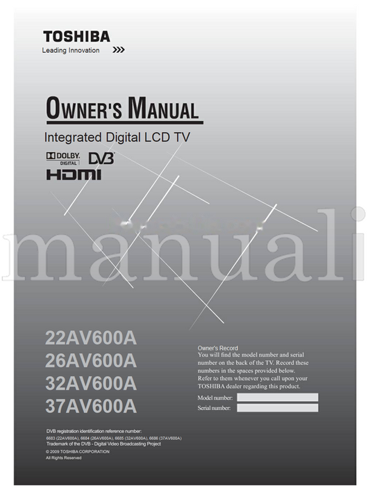 Toshiba 22AV600A 26AV600A 32AV600A 37AV600A (40 pages) TV Operating Manual