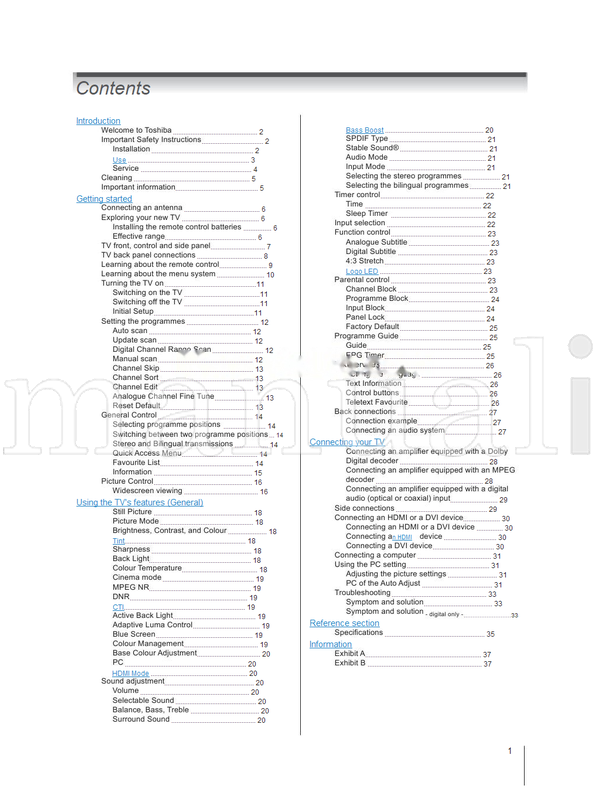 Toshiba 22AV600A 26AV600A 32AV600A 37AV600A (40 pages) TV Operating Manual