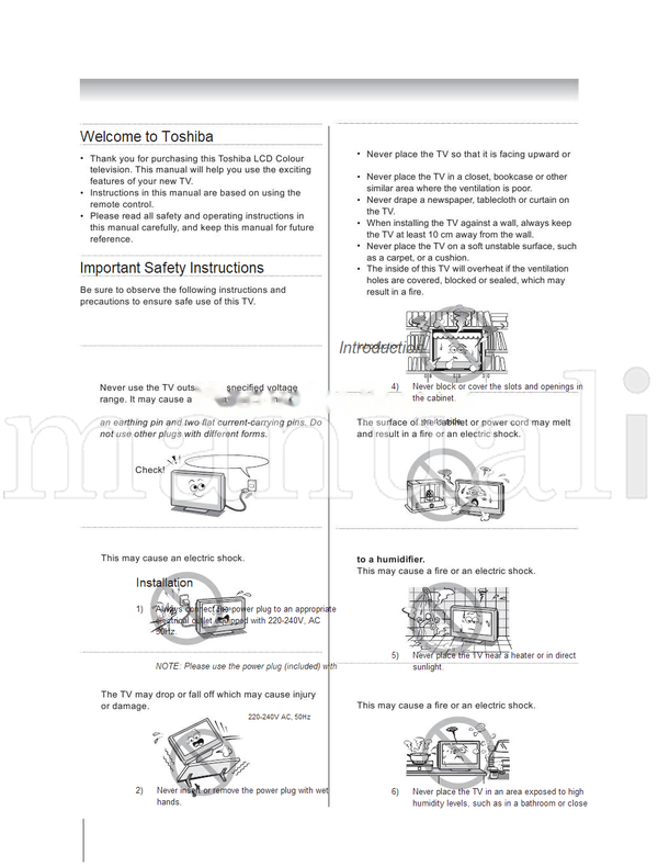 Toshiba 22AV600A 26AV600A 32AV600A 37AV600A (40 pages) TV Operating Manual