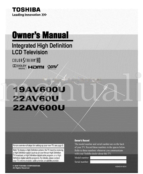 Toshiba 22AV60U (58 pages) TV Operating Manual