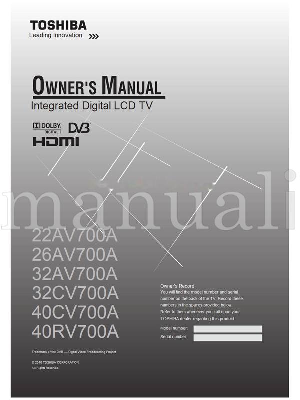 Toshiba 22AV700A 26AV700A 32AV700A 32CV700A 40CV700A 40RV700A (48 pages) TV Operating Manual
