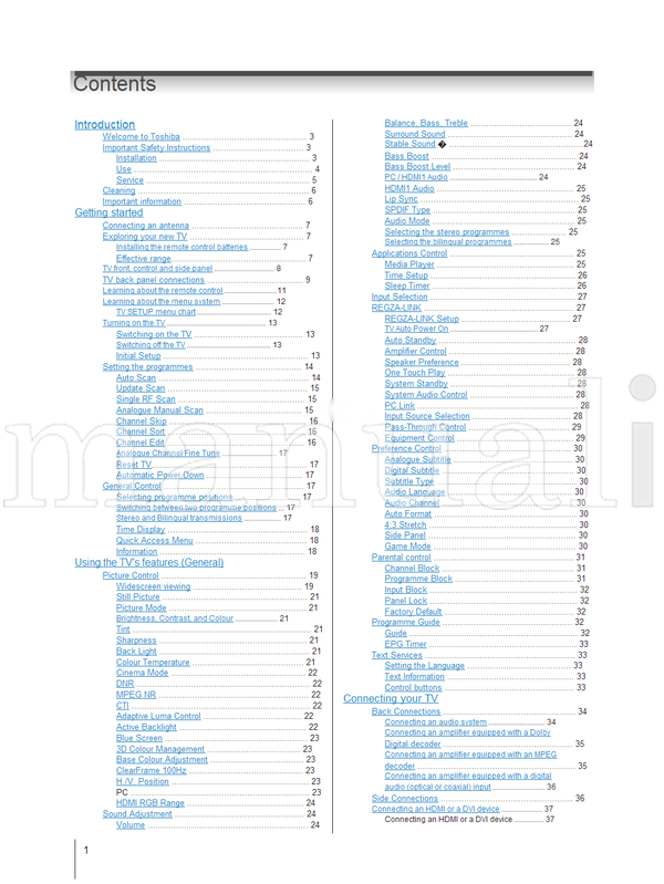 Toshiba 22AV700A 26AV700A 32AV700A 32CV700A 40CV700A 40RV700A (48 pages) TV Operating Manual