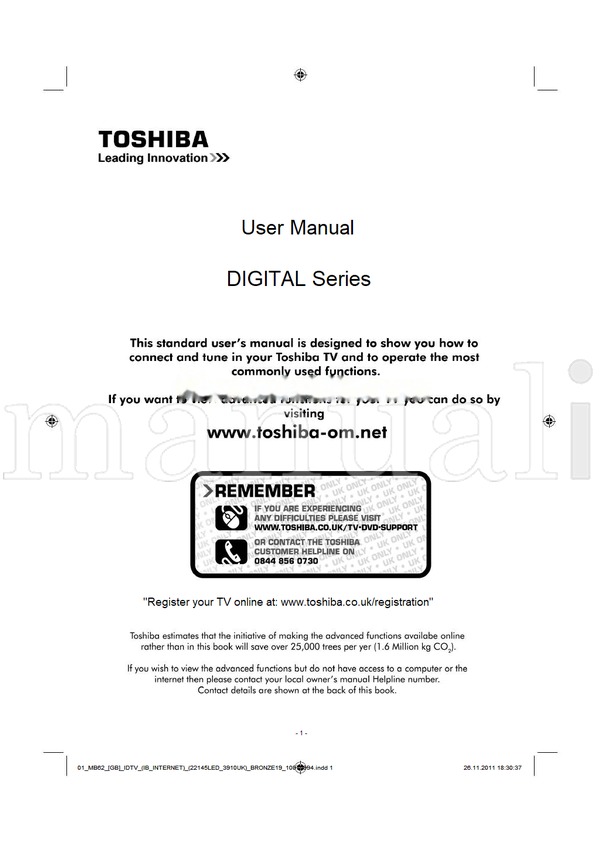 Toshiba 22BL502B Series (50 pages) TV Operating Manual
