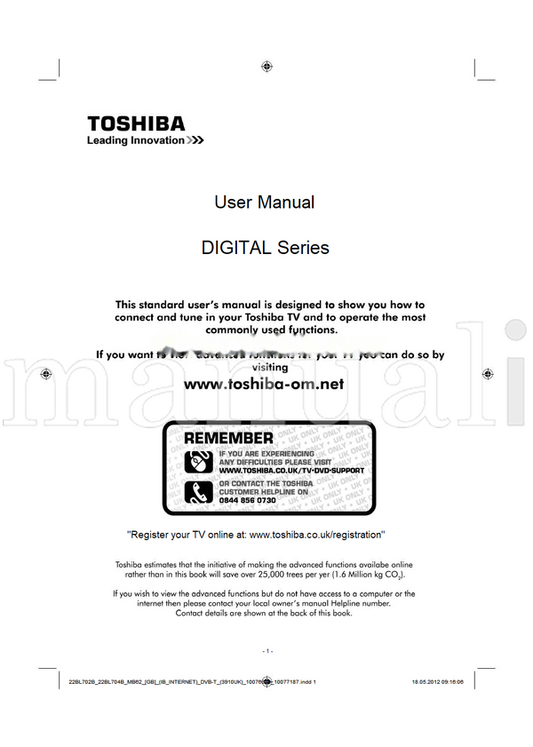 Toshiba 22BL704B (48 pages) TV Operating Manual