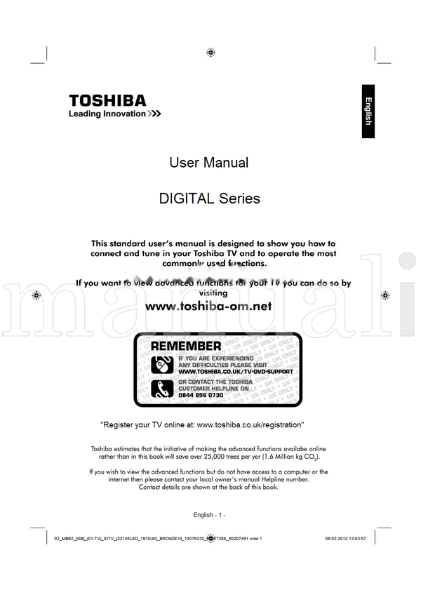 Toshiba 22DL704B (49 pages) TV Operating Manual