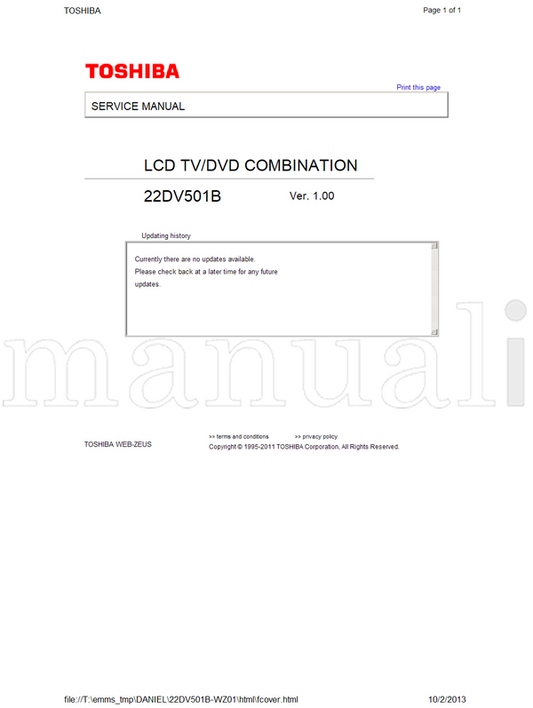 Toshiba 22DV501B 1995-2011 (33 pages) TV Service Manual