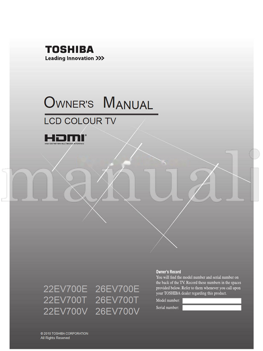 Toshiba 22EV700E 22EV700T 22EV700V 26EV700E 26EV700T 26EV700V (32 pages) TV Operating Manual