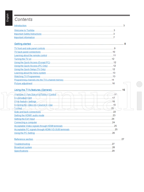 Toshiba 22EV700E 22EV700T 22EV700V 26EV700E 26EV700T 26EV700V (32 pages) TV Operating Manual