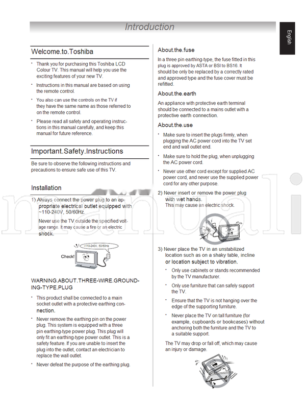 Toshiba 22EV700E 22EV700T 22EV700V 26EV700E 26EV700T 26EV700V (32 pages) TV Operating Manual