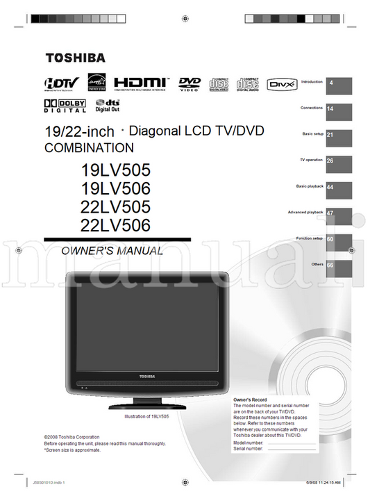 Toshiba 19LV505 19LV506 22LV505 22LV506 112415 (72 pages) TV Operating Manual