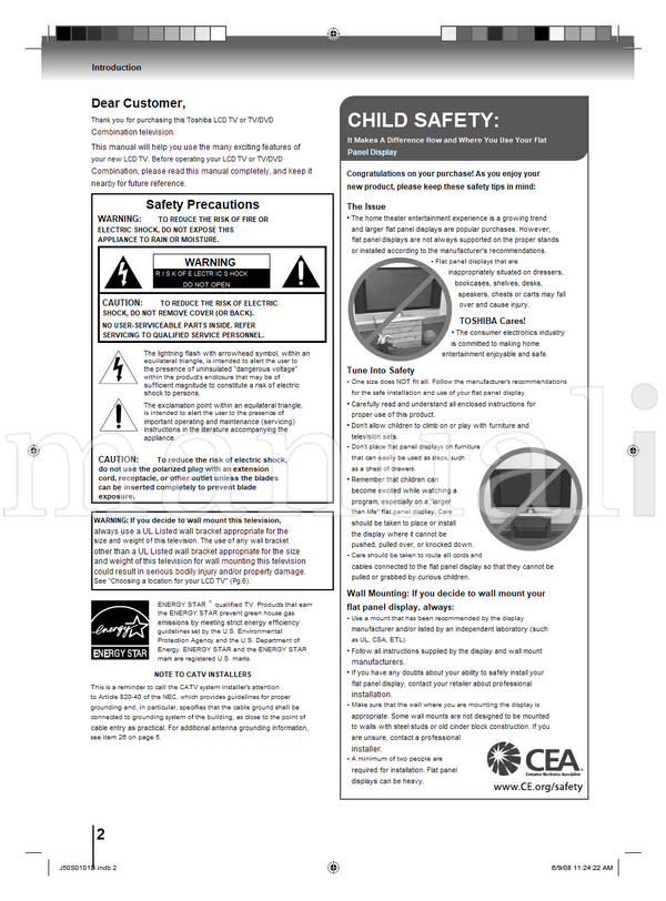 Toshiba 19LV505 19LV506 22LV505 22LV506 112415 (72 pages) TV Operating Manual