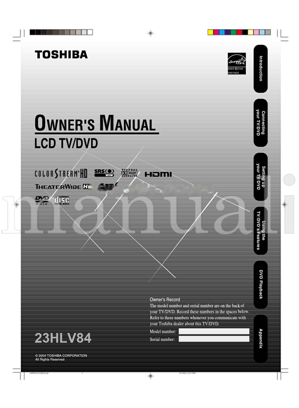 Toshiba 23HLV84 (68 pages) TV Operating Manual