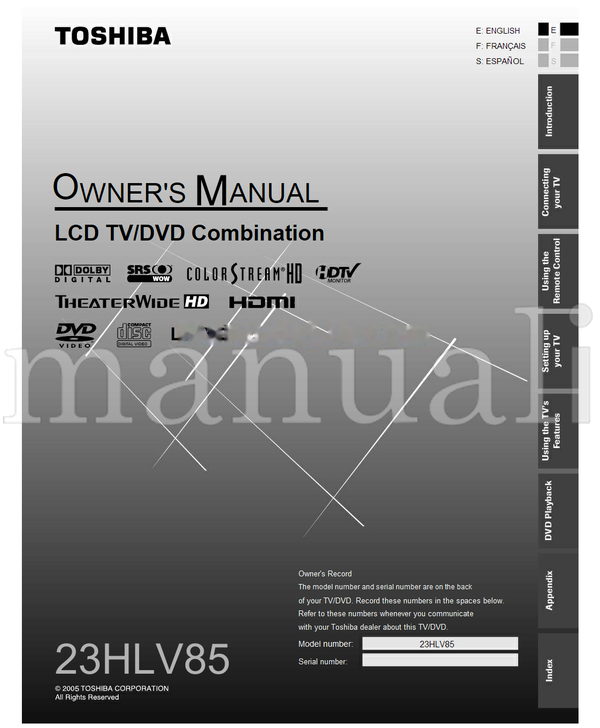 Toshiba 23HLV85 (52 pages) TV Operating Manual