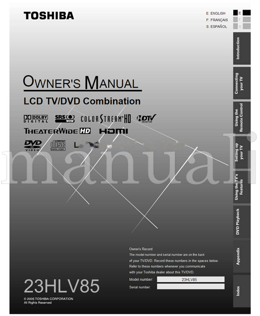 Toshiba 23HLV85 (52 pages) TV Operating Manual