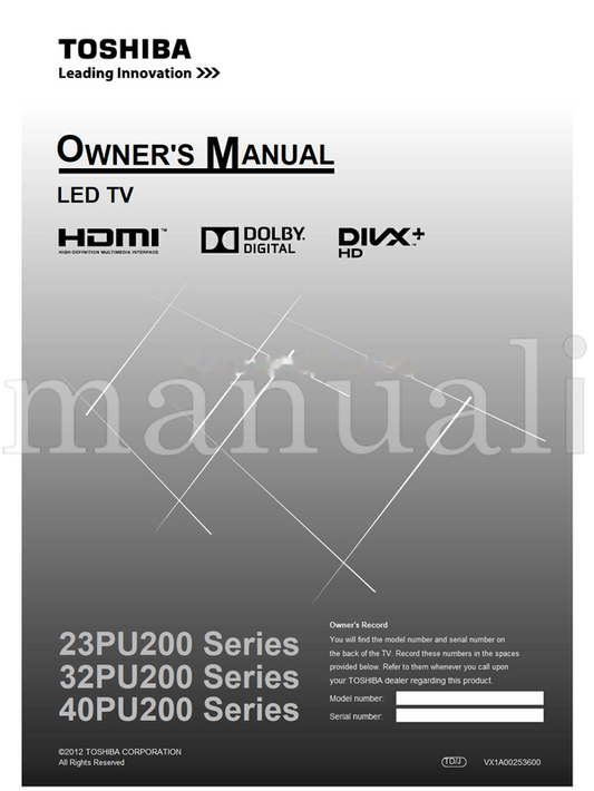 Toshiba 23PU200 32PU200 40PU200 VX1A00253600 (32 pages) TV Operating Manual