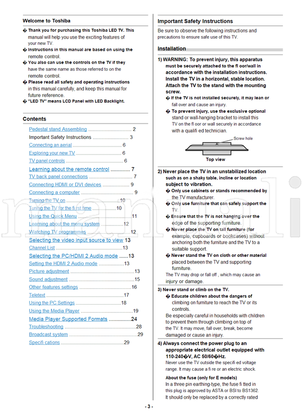 Toshiba 23PU200 32PU200 40PU200 VX1A00253600 (32 pages) TV Operating Manual