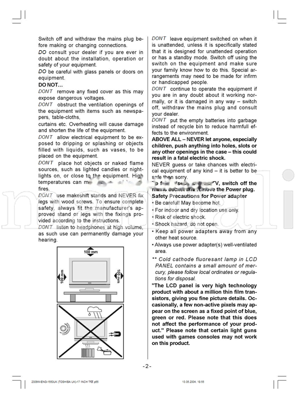 Toshiba 23WL46B (32 pages) TV Operating Manual