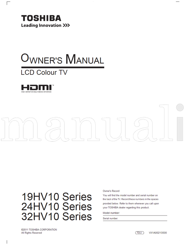 Toshiba 19HV10 24HV10 32HV10 VX1A00213500 (16 pages) TV Operating Manual