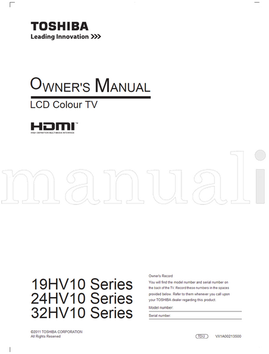 Toshiba 19HV10 24HV10 32HV10 VX1A00213500 (16 pages) TV Operating Manual