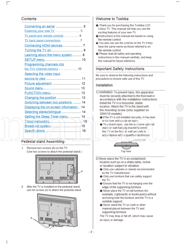 Toshiba 19HV10 24HV10 32HV10 VX1A00213500 (16 pages) TV Operating Manual