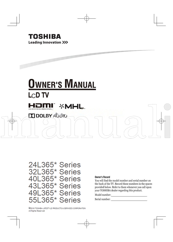 Toshiba 24L365* 32L365* 40L365* 43L365* 49L365* 55L365* (41 pages) TV Operating Manual