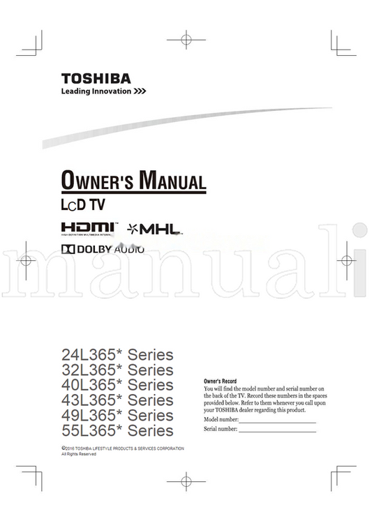 Toshiba 24L365* 32L365* 40L365* 43L365* 49L365* 55L365* (41 pages) TV Operating Manual