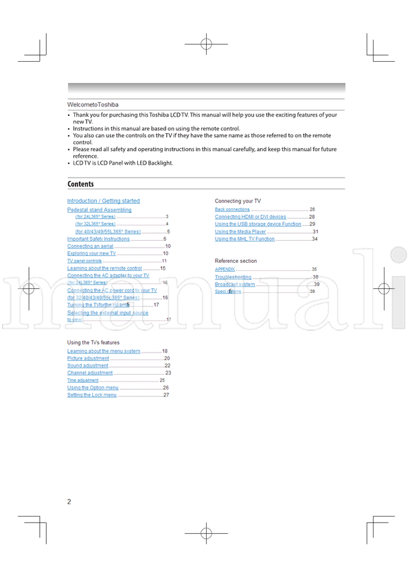 Toshiba 24L365* 32L365* 40L365* 43L365* 49L365* 55L365* (41 pages) TV Operating Manual