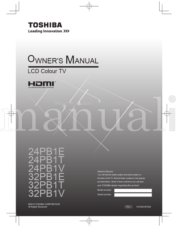 Toshiba 24PB1E 24PB1T 24PB1V 32PB1E 32PB1T 32PB1V VX1A00187000 (32 pages) TV Operating Manual
